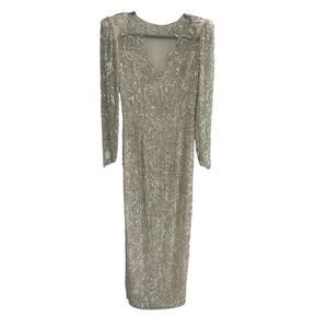 Vintage Landa Ivory Beaded Silk Formal Gown Sheer Sleeves Womens Size 10 AS IS